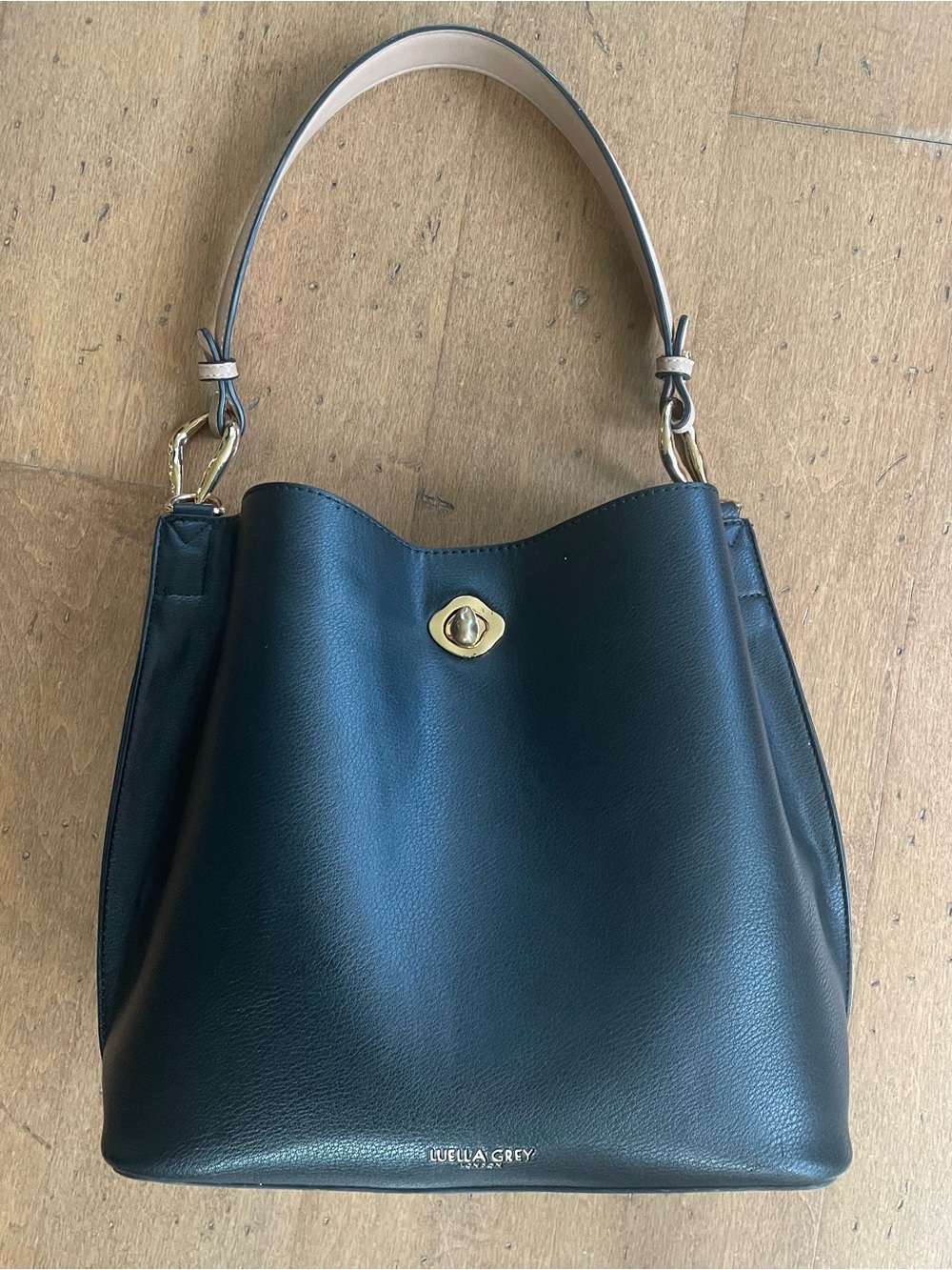 Black Leather Shoulder Bag with Gold Hardware